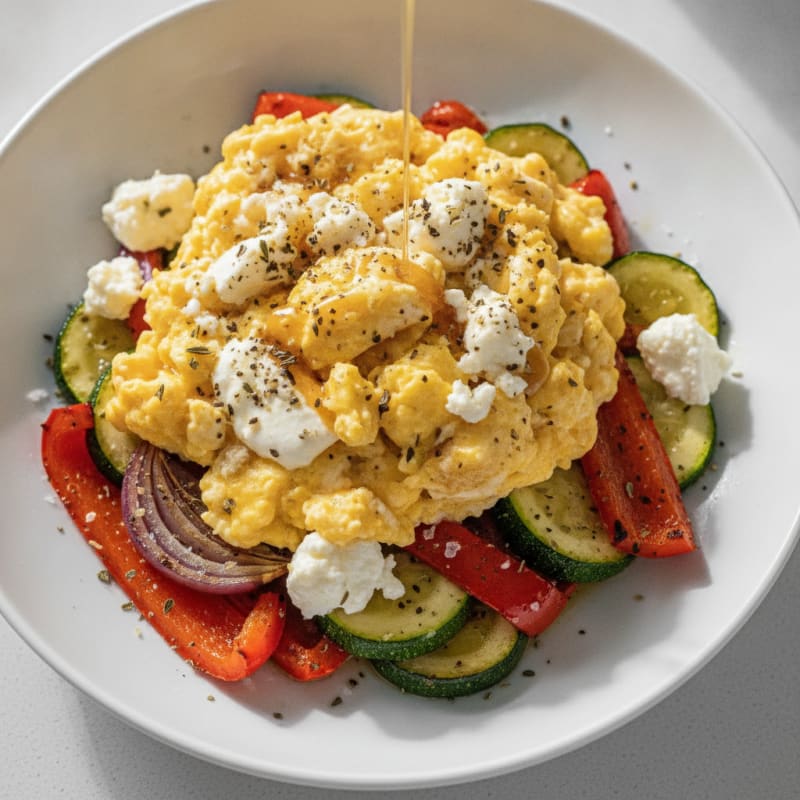 Hearty Scrambled Eggs with Roasted Vegetables