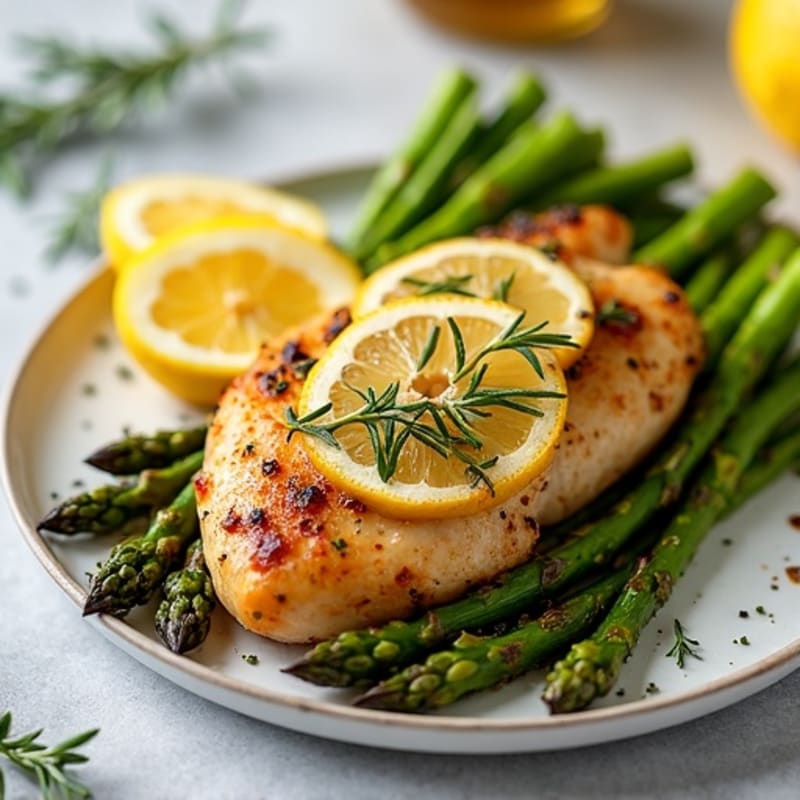 Crispy Lemon-Herb Roasted Chicken with Roasted Asparagus