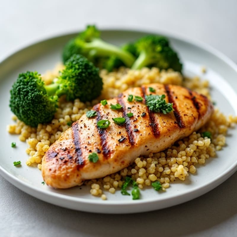 Grilled Chicken Breast with Quinoa and Roasted Broccoli