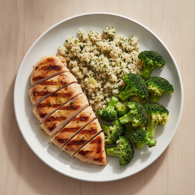 Grilled Chicken Breast with Quinoa and Steamed Broccoli