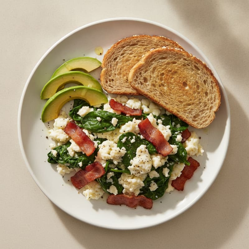 Egg White Scramble with Spinach and Turkey Bacon