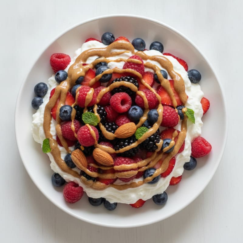 Greek Yogurt Protein Parfait with Mixed Berries and Almond Butter