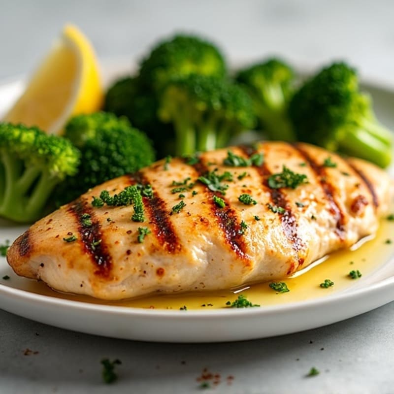 Grilled Lemon Herb Chicken Breast with Steamed Broccoli