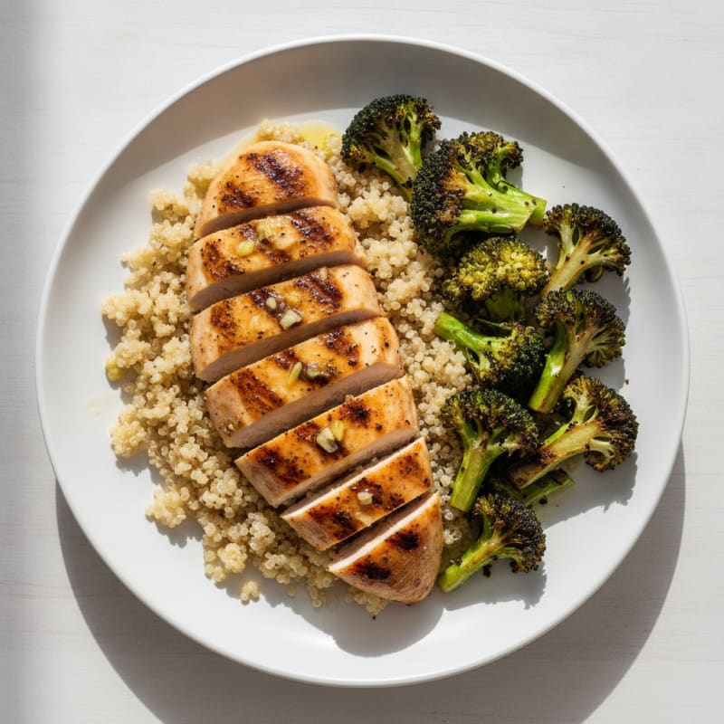 Grilled Chicken Breast with Quinoa and Roasted Broccoli