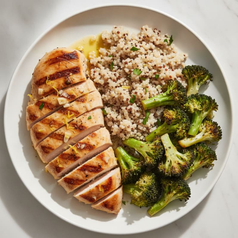 Grilled Chicken Breast with Quinoa and Roasted Broccoli