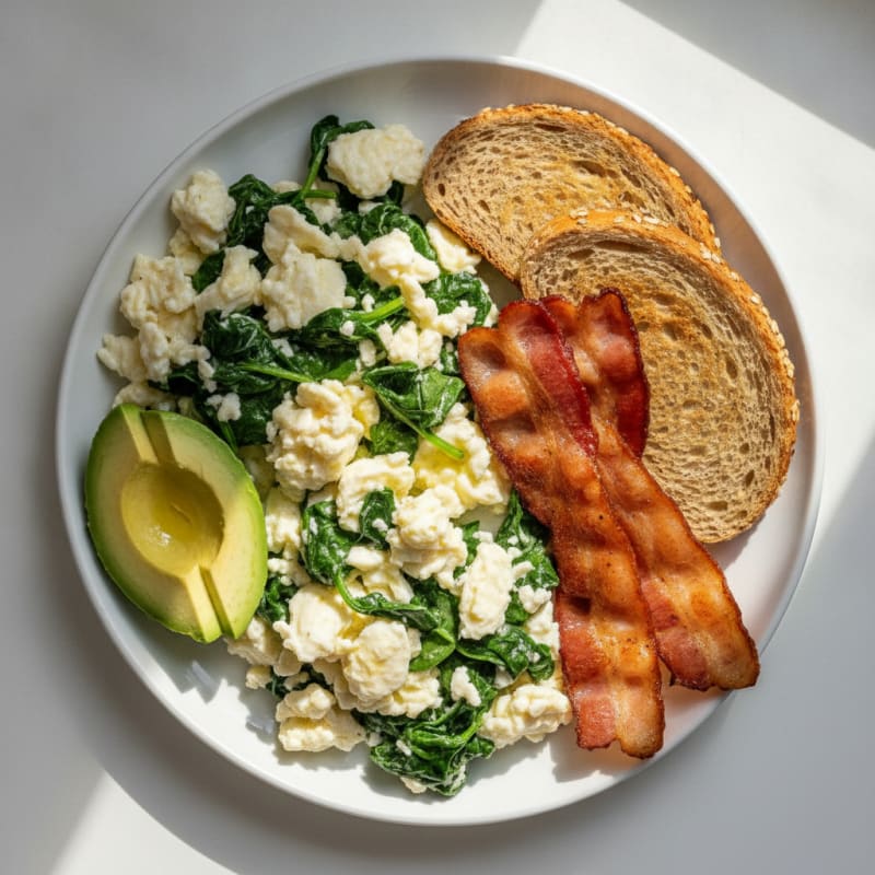 Crispy Turkey Bacon and Egg White Scramble with Spinach