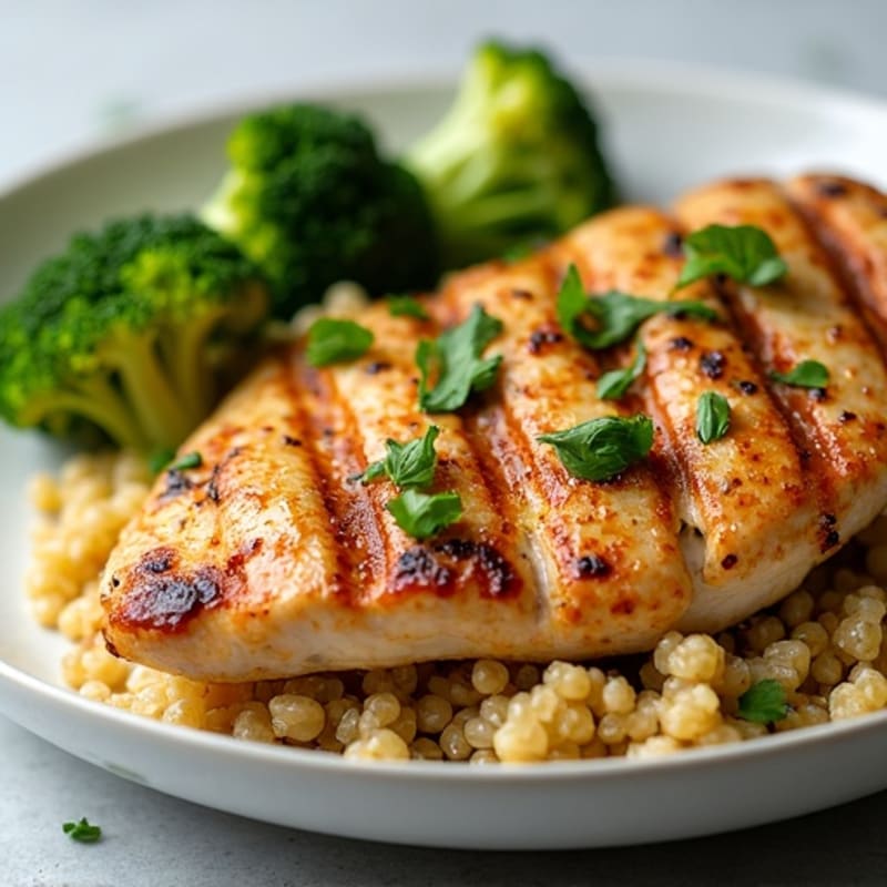 Grilled Chicken Breast with Quinoa and Roasted Broccoli