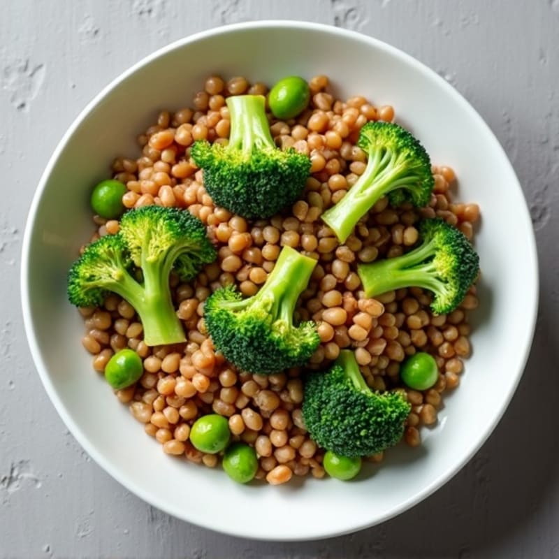Creamy Lentil and Edamame Stir-Fry with Broccoli