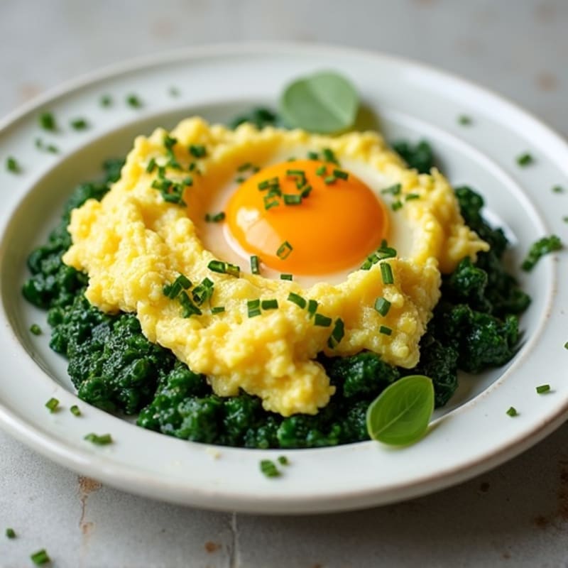 Fluffy Herb-Whipped Scrambled Eggs with Spinach