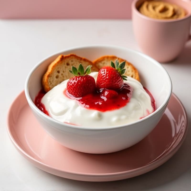 High-Protein Greek Yogurt Bowl with Strawberry Jam and Gluten-Free Bread