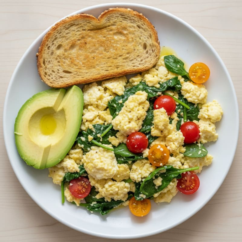 Cottage Cheese Scramble with Spinach and Cherry Tomatoes