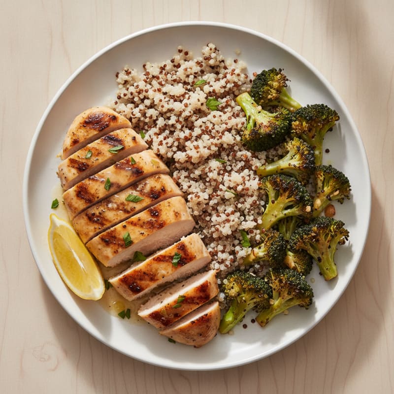 Grilled Chicken Breast with Quinoa and Roasted Broccoli