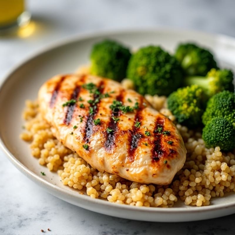 Grilled Chicken Breast with Quinoa and Roasted Broccoli