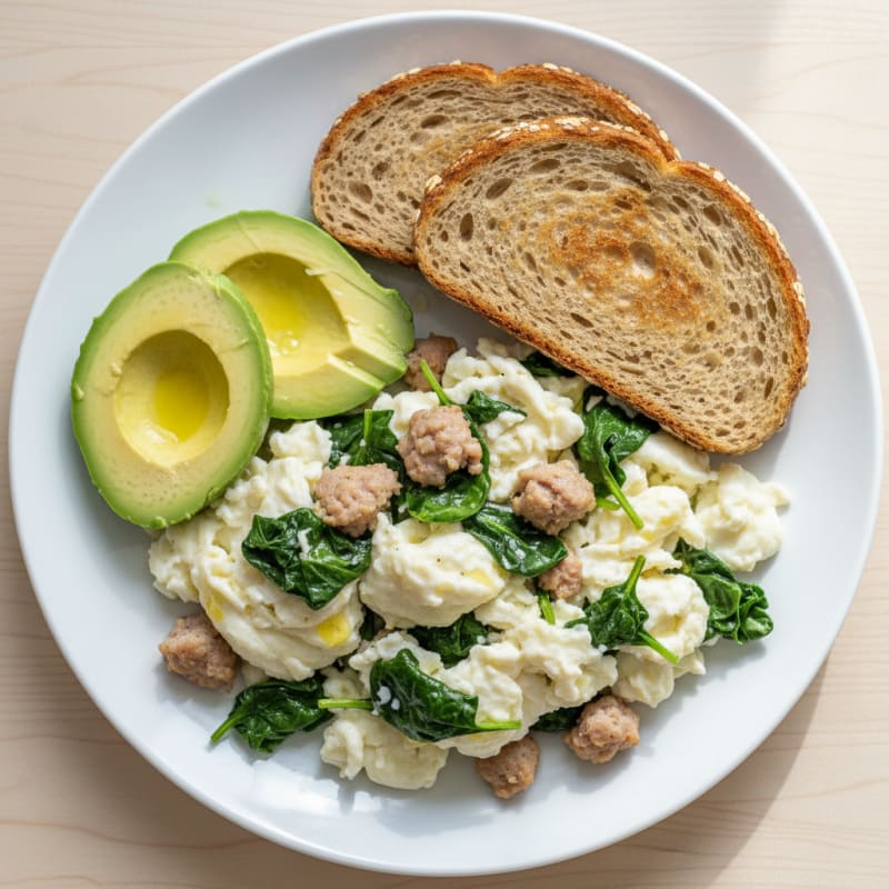 Egg White and Turkey Sausage Scramble with Spinach