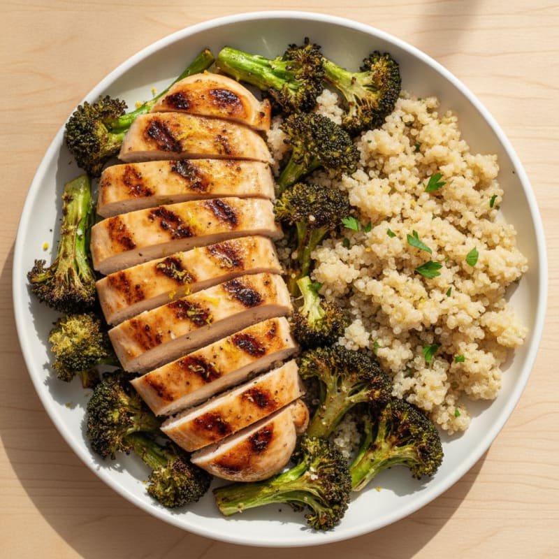 Grilled Chicken Breast with Quinoa and Roasted Broccoli