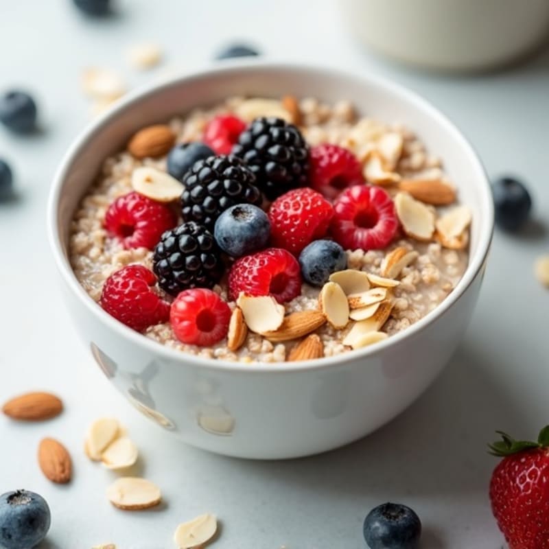 Creamy Protein Oatmeal with Fresh Berries and Crunchy Nuts