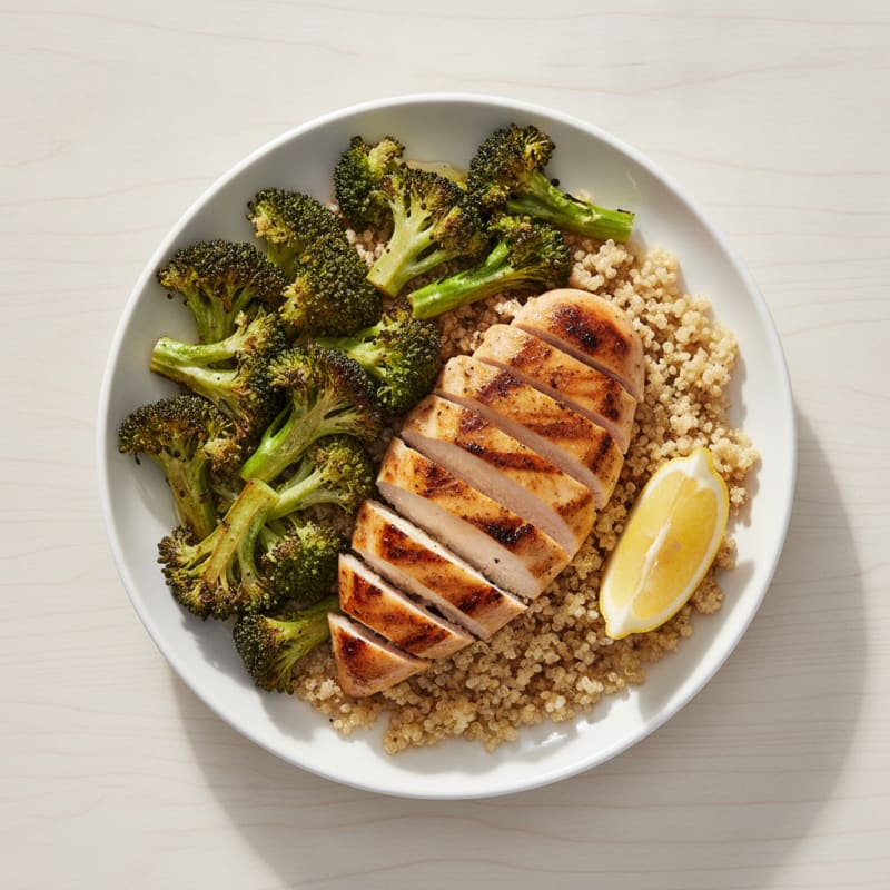 Grilled Chicken and Quinoa Bowl with Roasted Broccoli