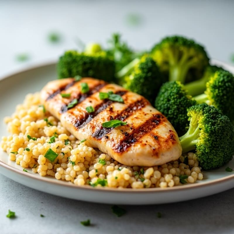 Grilled Chicken Breast with Quinoa and Roasted Broccoli