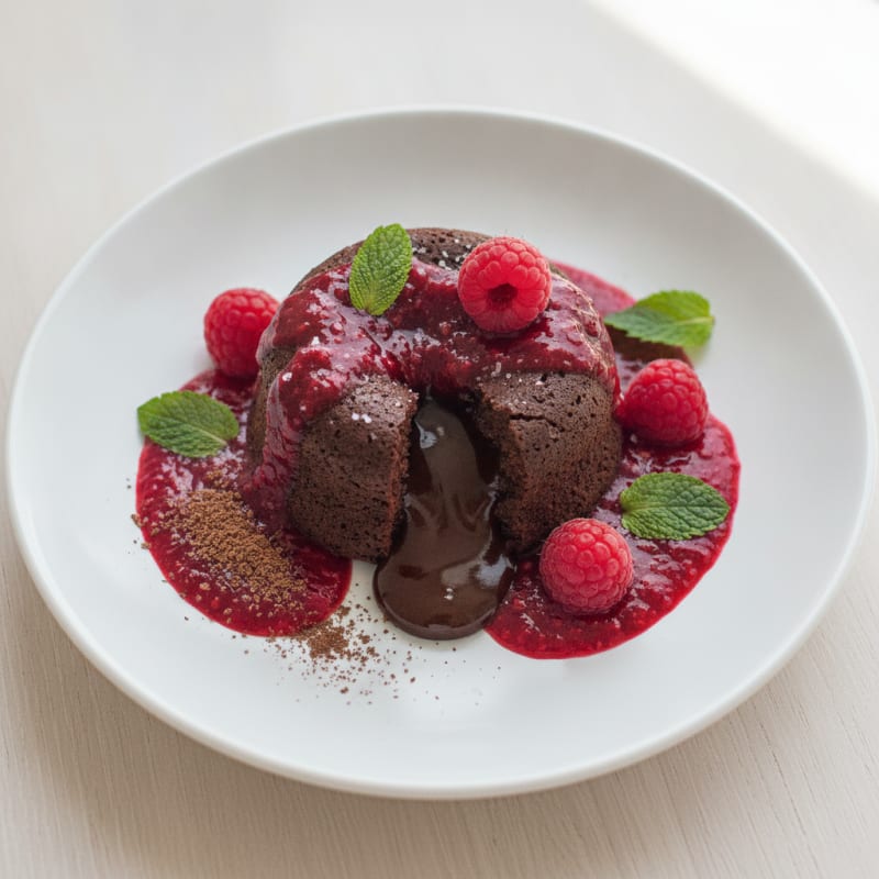 Chocolate Lava Cake with Raspberry Coulis