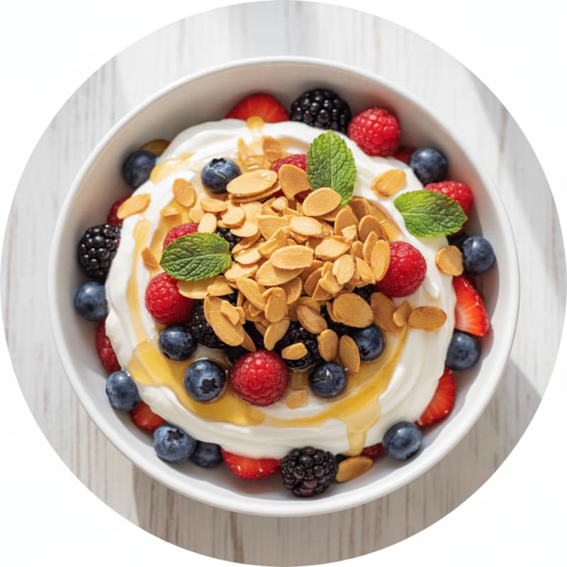 Greek Yogurt Protein Parfait with Mixed Berries and Almonds