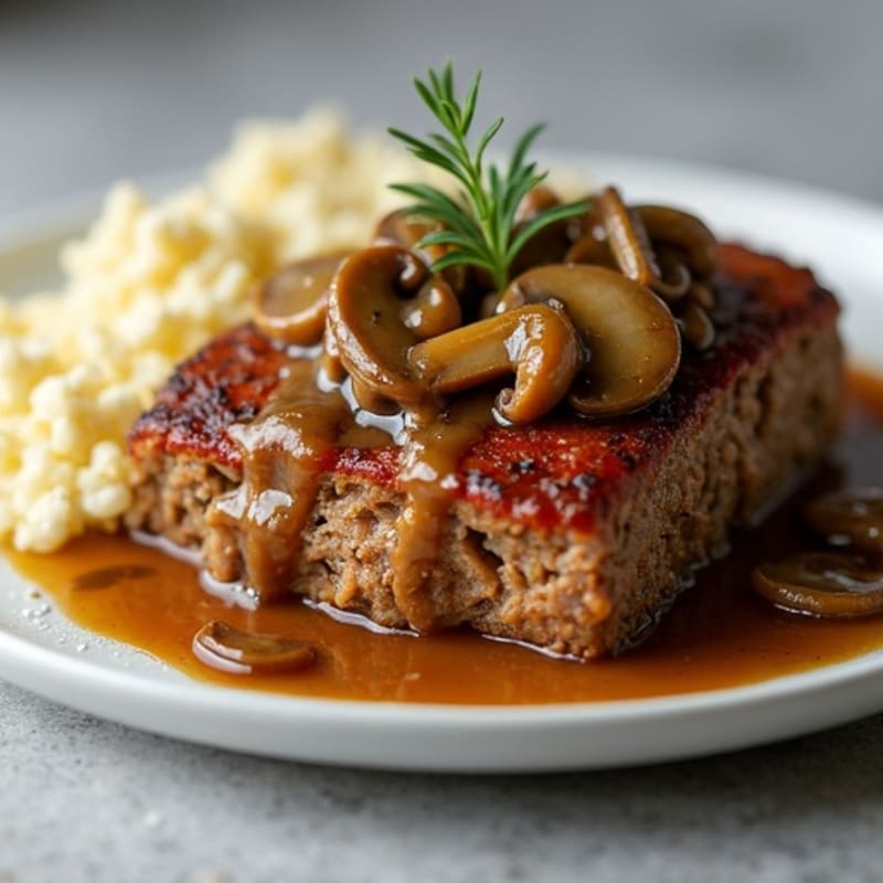 Lean Beef Meatloaf with Savory Mushroom Gravy