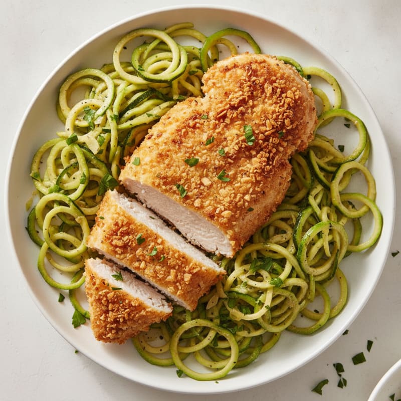 Crispy Air-Fried Chicken Breast with Zucchini Noodles