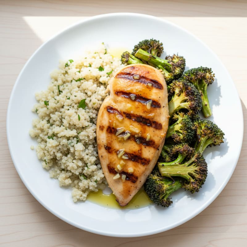 Grilled Chicken Breast with Roasted Broccoli and Quinoa