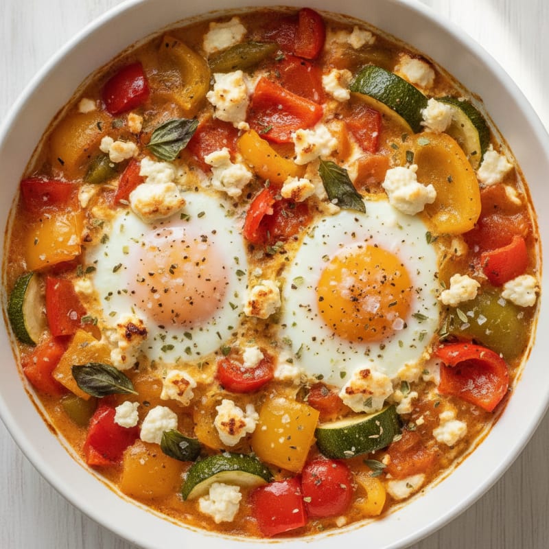 Mediterranean Baked Eggs with Roasted Vegetables