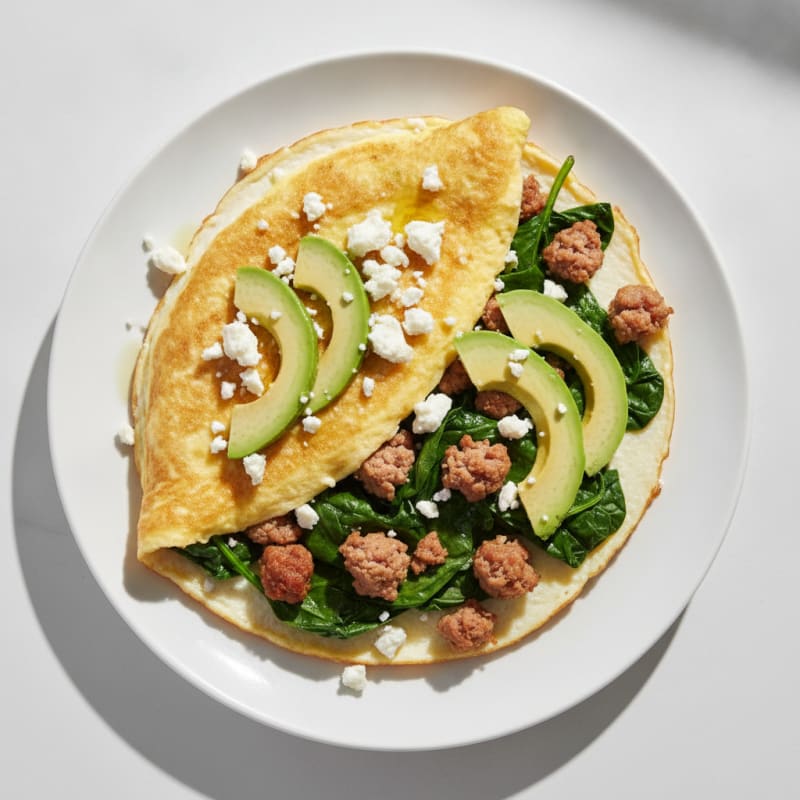 Egg White Spinach Omelette with Turkey Sausage