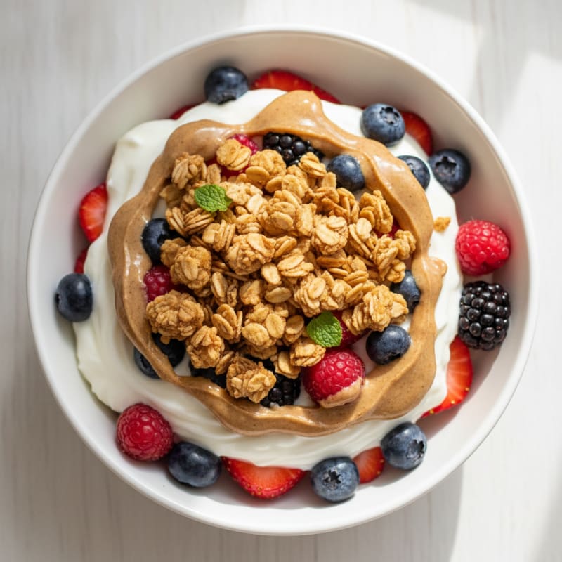 Creamy Greek Yogurt Parfait with Protein Granola and Mixed Berries