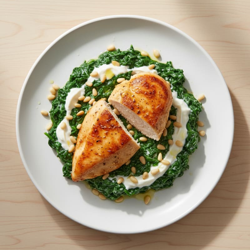 Creamy Garlic Spinach with Toasted Pine Nuts