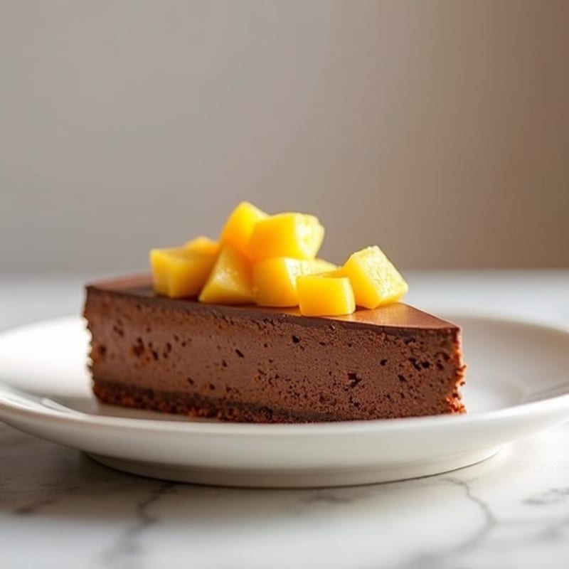 Chocolate Protein Cheesecake with Mango and Apple Chunks