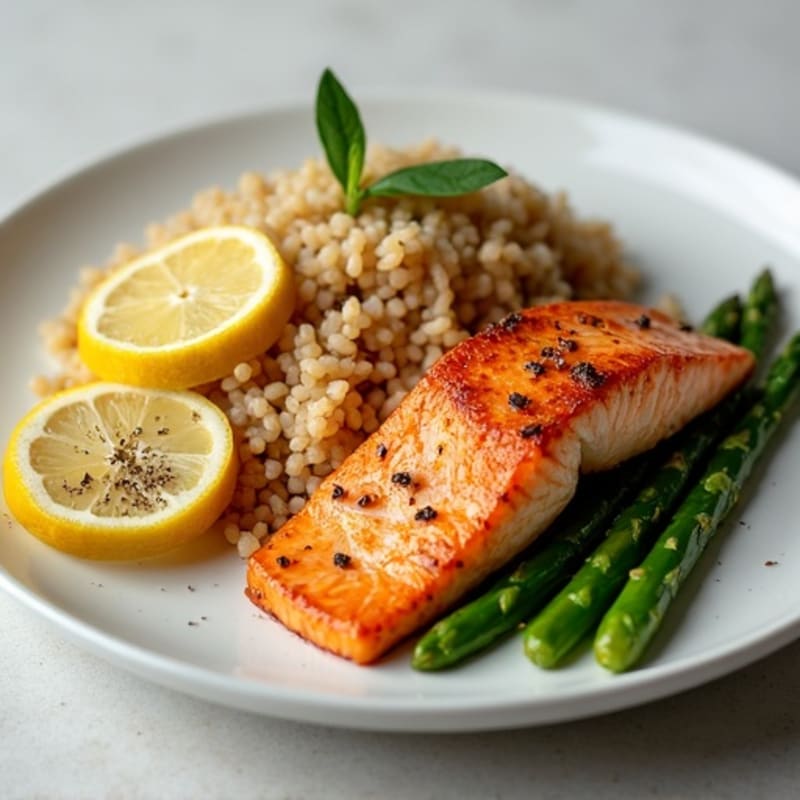 Baked Salmon with Steamed Asparagus and Brown Rice