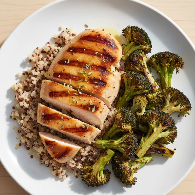 Grilled Chicken Breast with Quinoa and Roasted Broccoli