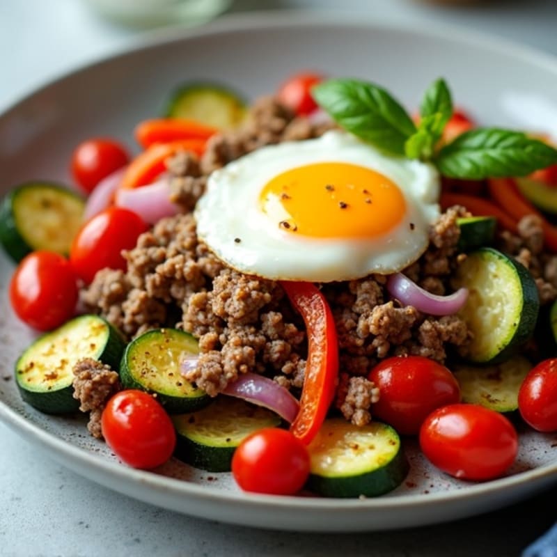Lean Ground Beef and Roasted Vegetable Skillet