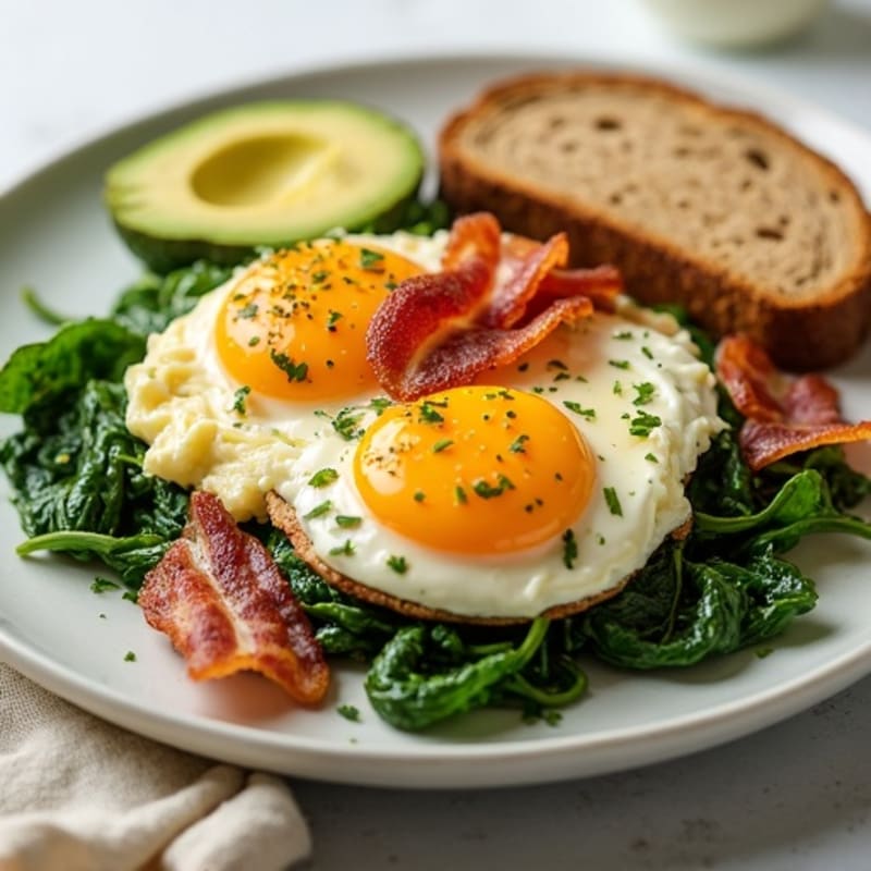 Cottage Cheese Egg White Scramble with Spinach and Turkey Bacon