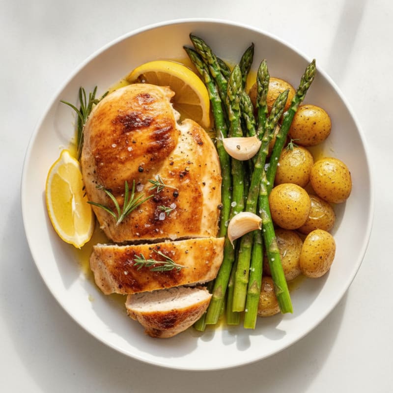Lemon Herb Roasted Chicken with Asparagus