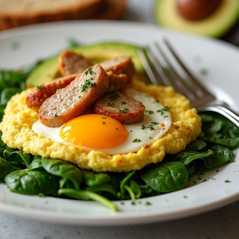 Crispy Turkey Sausage and Egg White Scramble with Spinach