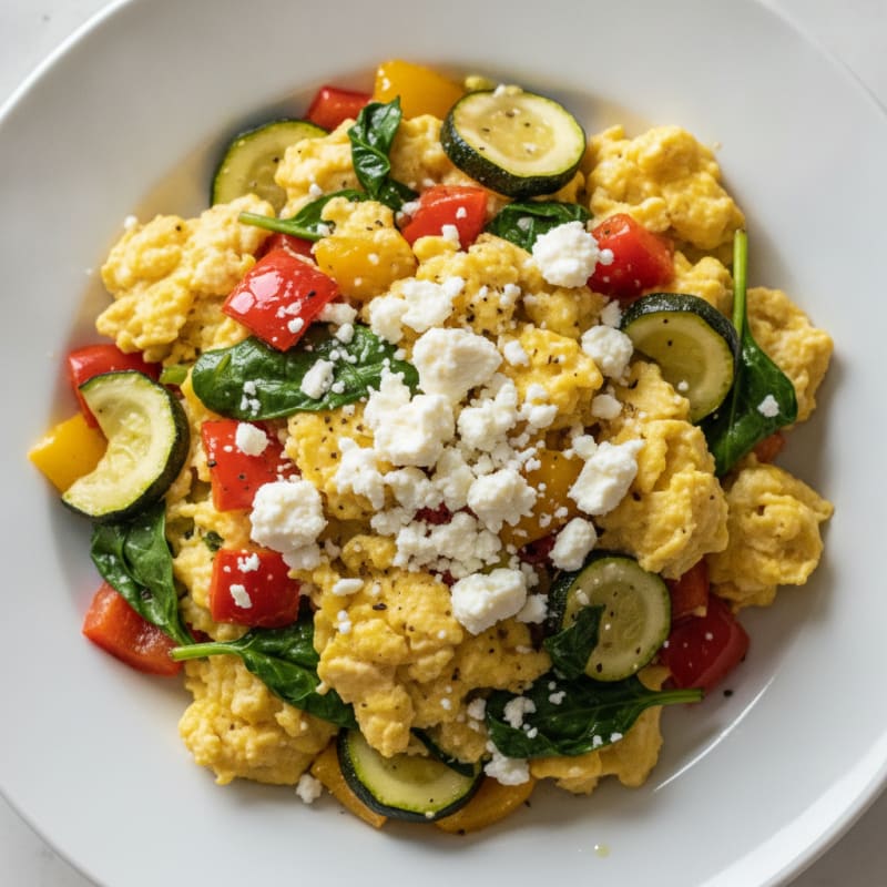 Hearty Scrambled Eggs with Roasted Vegetables
