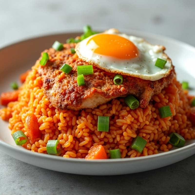 Healthy Kimchi Fried Rice with Crispy Chicken