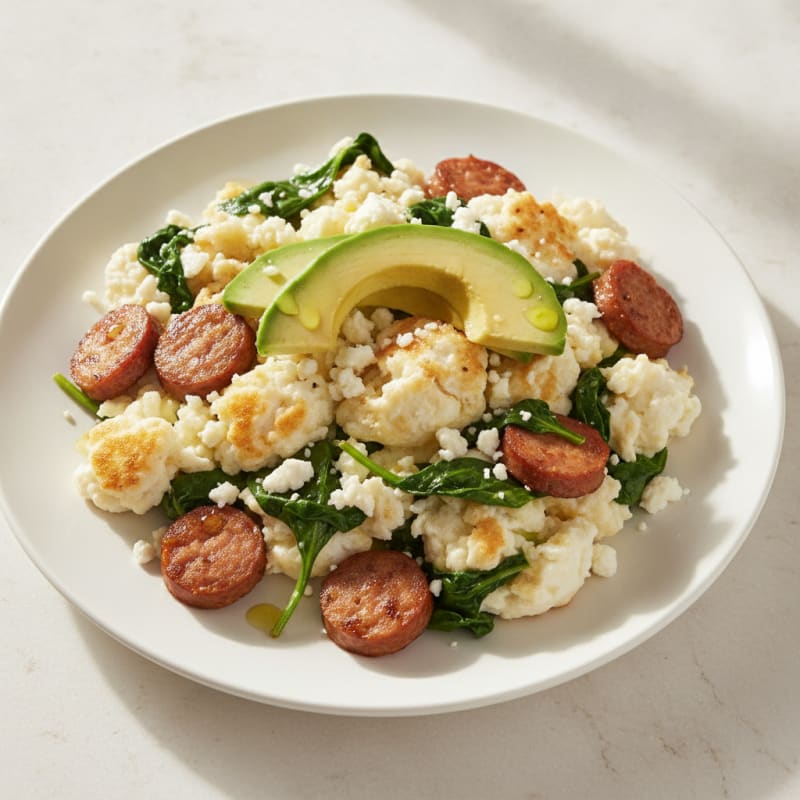 Egg White Spinach Scramble with Turkey Sausage