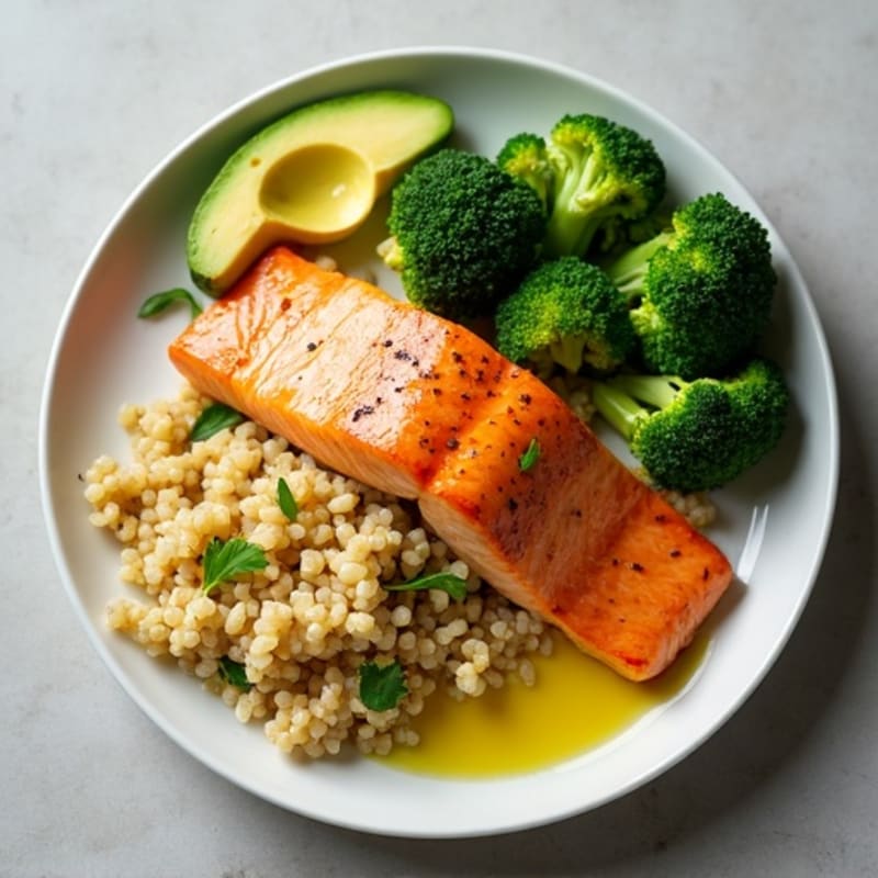 Pan-Seared Salmon with Steamed Broccoli and Quinoa