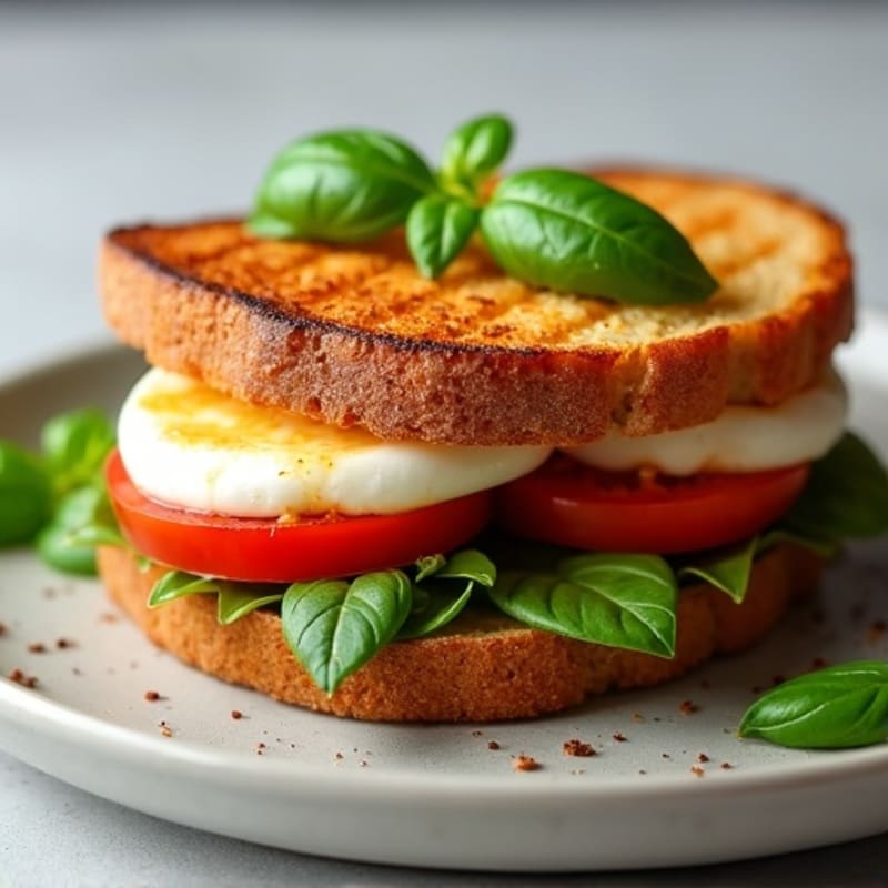 Crispy Grilled Mozzarella, Tomato, and Fresh Basil Sandwich