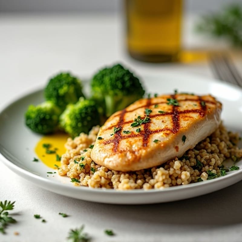 Grilled Chicken Breast with Quinoa and Roasted Broccoli