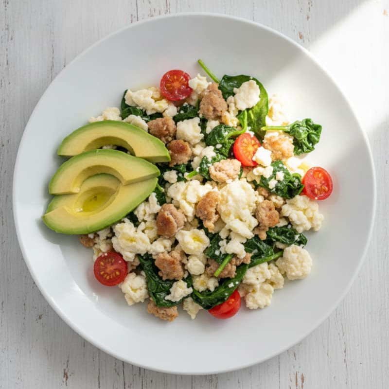 Egg White Scramble with Turkey Sausage and Spinach