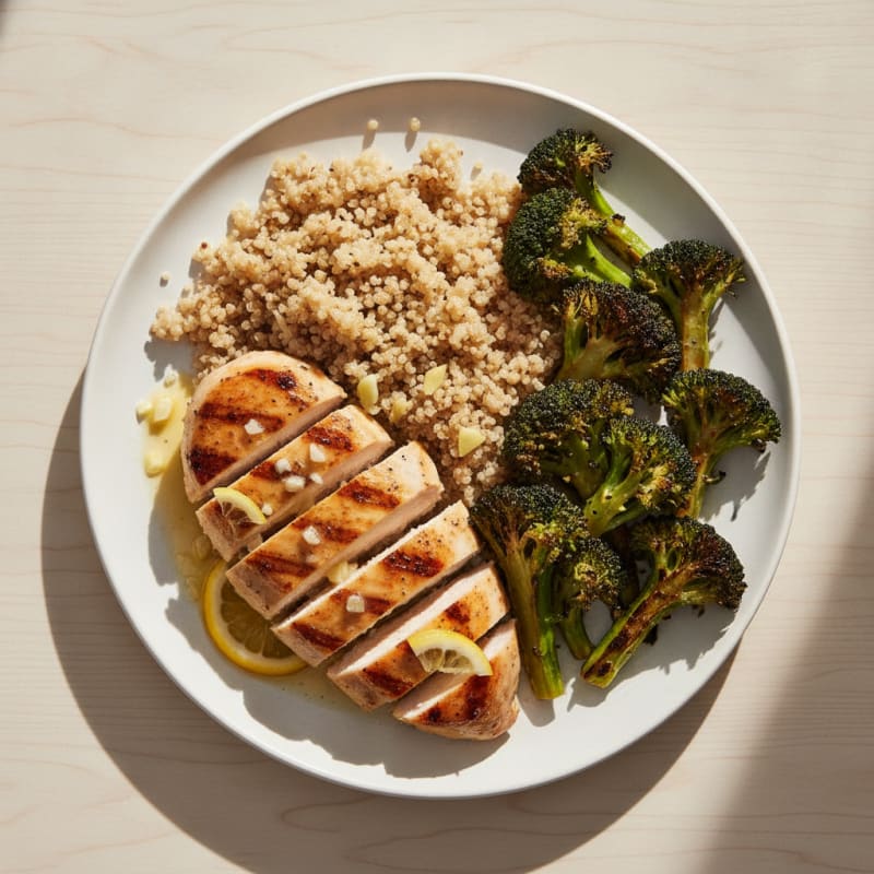 Grilled Chicken Breast with Quinoa and Roasted Broccoli