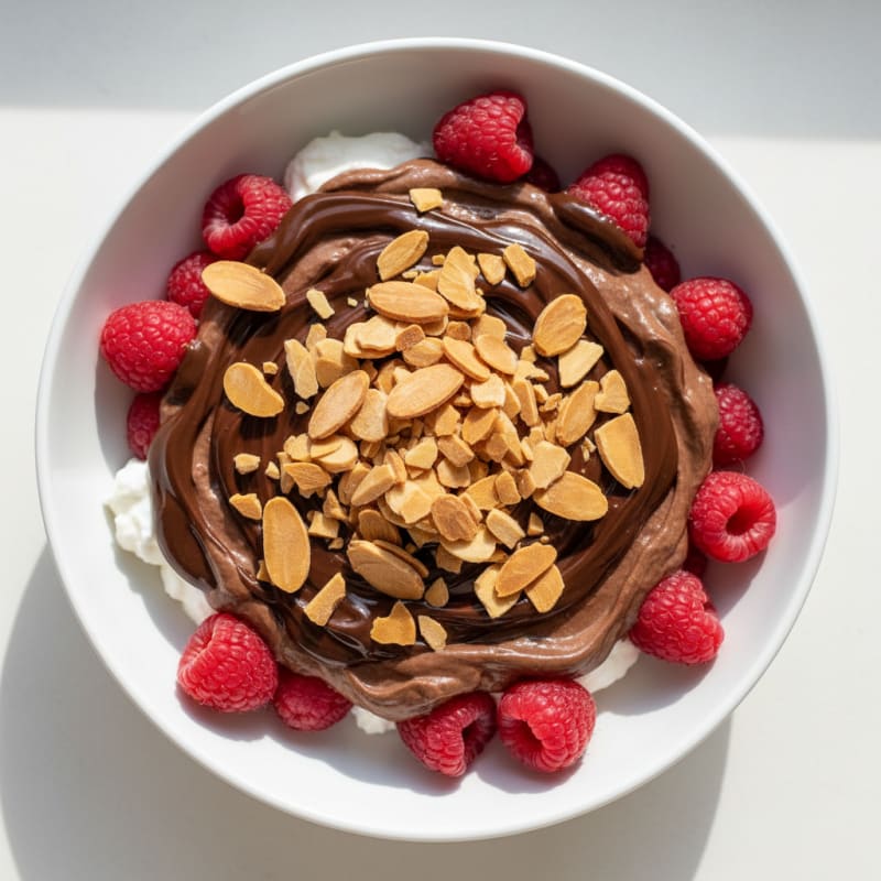 Silky Chocolate Protein Yogurt Parfait with Almonds