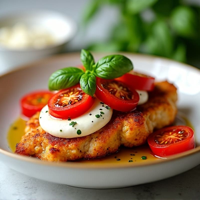 Crispy Chicken with Roasted Tomatoes, Fresh Mozzarella, and Basil