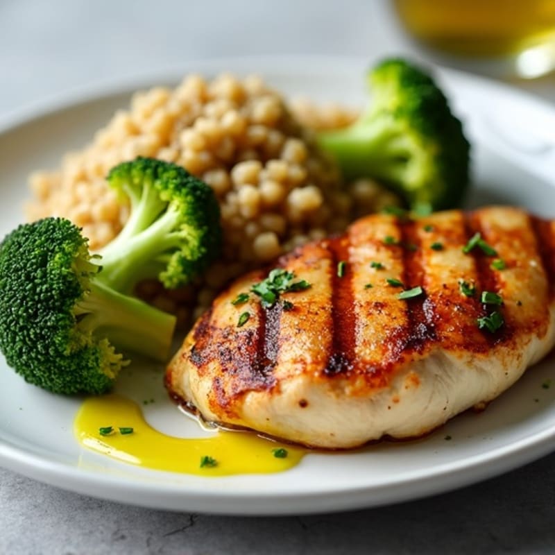 Grilled Chicken Breast with Roasted Broccoli and Quinoa