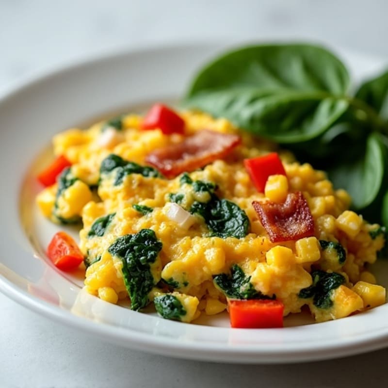 Egg White Spinach Scramble with Grilled Turkey Bacon